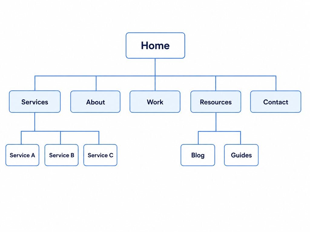 Simple website sitemap showing page hierarchy and navigation planning