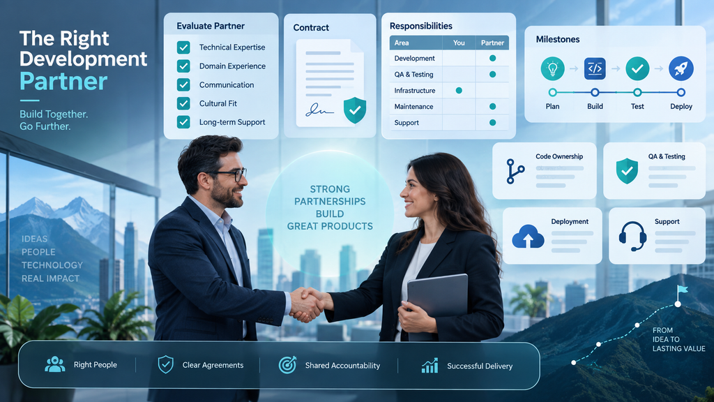 Software development partner selection framework covering scope, communication, QA, ownership, and support