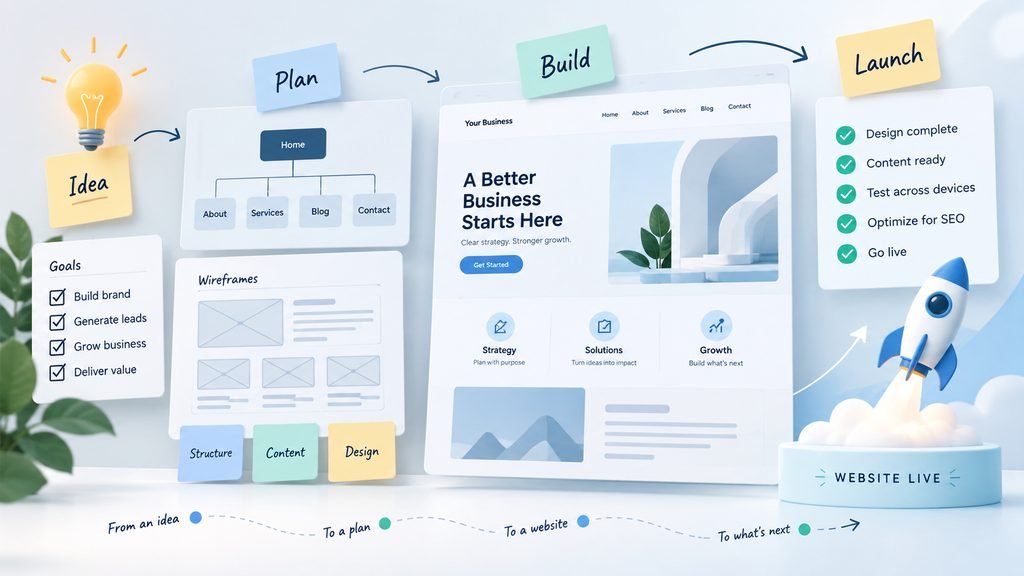 Business website planning roadmap from goals and structure to launch