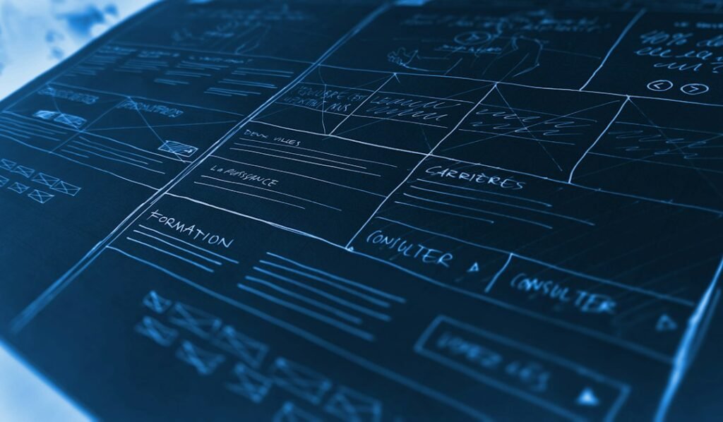 One-page business website planning wireframe illustrating project scope and website cost decisions.